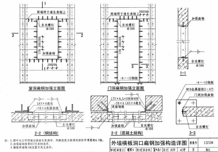 alc外墙横装板洞口扁铁加强构造图